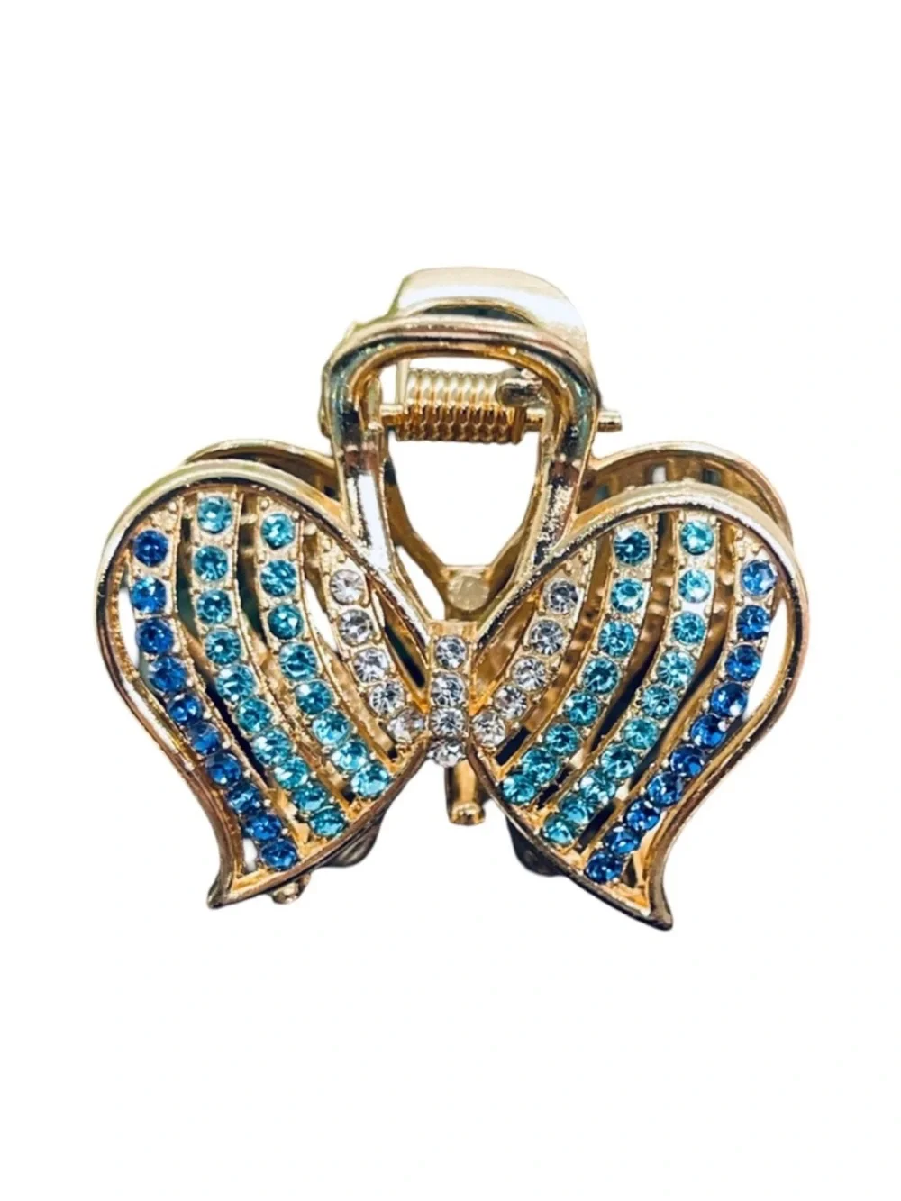 Sparkling Gold and Blue Crystal Butterfly Hair Clip 2.0”FINAL PRICE DROP